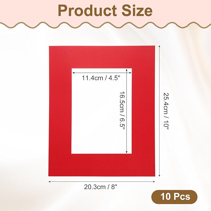 uxcell 10Pcs Picture Mats, 8 x 10 Mat Board Center for 5 x 7 Pictures Acid Free White Core Bevel Cut Frame Mattes for Display Art Measuring, Red