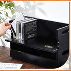 4 Set Wooden CD Storage Box Holder Shelf Cassette Tape Display Racks with Carrying Handles, Organizer Shelf for Movie Cases, DVDs, Each Set Can Store up to 36 Pcs CDs (Black)