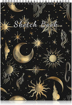 Deokke Sketchbook Top Spiral Bound Sketch Pad, 9 x 12 inch,100GSM Thick Paper,50 Sheets 100 Pages,Art Sketch Book Aesthetic Cute Drawing Writing Paper for Girls Women-Sun Moon