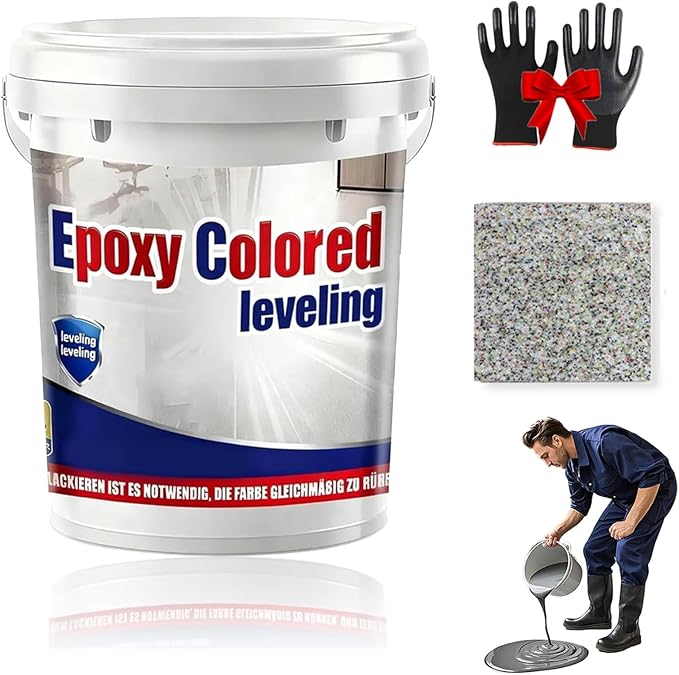 Epoxy Floor Paint, Epoxy Colored Sand Floor Paint, High-Gloss Marble Effect Self-Leveling Coating, Waterproof, Non-Slip, Ultra-Durable for Garage, Basement, Wood Floors (Colorful,8.8Ib)