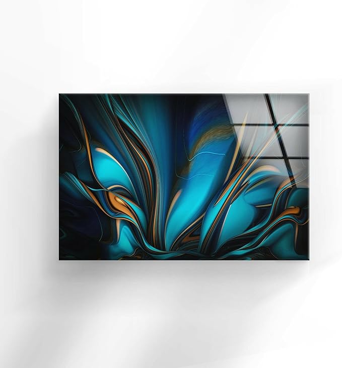 My Photostation.com 30Wx24H'' Orange & Blue Abstract Glass Wall ArtTempered Glass Printing Wall Decor Large Wall Art Wall Hangings