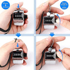 FEBSNOW Handheld Tally Counter Clicker 4 Digital Number Click Counter for School Event Golf Sports Office Stadium