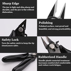 BOENFU 3.5 Inches Mini Cutter with Lock, Flush Cutters, Small Wire Snips, Micro Wire Cutter with Spring, Black