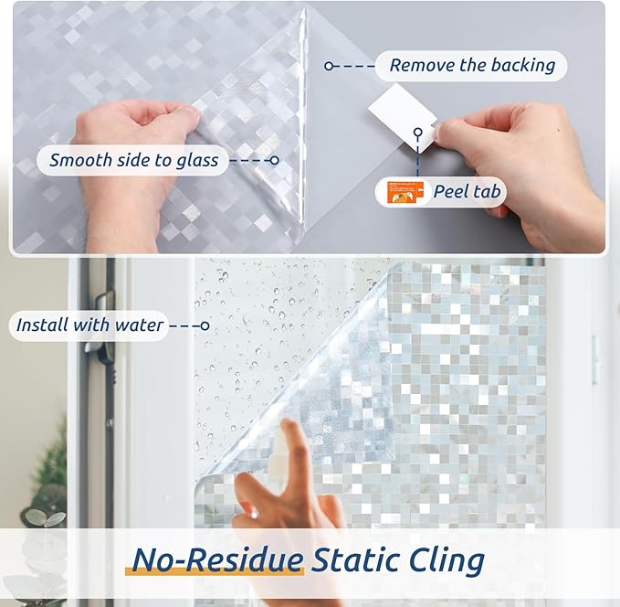 rabbitgoo Stained Glass Window Privacy Film Mosaic Pattern, Frosted Glass Window Film Rainbow Decorative Sticker, Static Cling UV Blocking Suncatcher for Home, 17.5 x 78.7 Inches