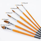 Sable Watercolor Brushes Kolinsky Watercolor Paint Brushes for Artists Professional 6pcs - Pointed Rounds Cat Tongue Oval Wash Dagger for Watercolor Acrylics Inks Gouache Painting