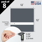 Trotec TroLase | 12"x12"x1/16", 8 Pcs | Smoke Grey/White | 2 Ply | Modified Acrylic | Laser Engraving Double Color Plastic Sheet | Engraving Blanks for Laser, Saw, Guillotine | Made in USA
