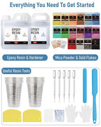 80 Oz Epoxy Resin Kit with 16 Colors Mica Powder, Gold Foil, Cups & Stick, Crystal Clear Resin Beginner Supplies for Coating Casting Table, Molds, Jewelry Making, DIY Art Craft, 1:1 Ratio