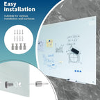 Magnetic Whiteboard Glass Writeboard 40"x60" Tempered Glass Dry Erase Board Wall Mounted Frameless Glass Whiteboard Writing GlassBoard for Office School Home (White)