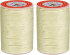uxcell Round Leather Sewing Waxed Thread, 55m / 60 Yards Polyester Wax String, 0.80mm Wax Stitching Cord for Leather Crafts, Bookbinding, Bracelets Braided, Beige, 2pcs