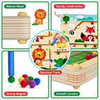 Magnetic Maze 2 in 1 Double Side Color and Number Maze Alphabet Puzzle Board for 3-5 Boys and Girls Kids Montessori Educational Toys (Zoo, One Size)