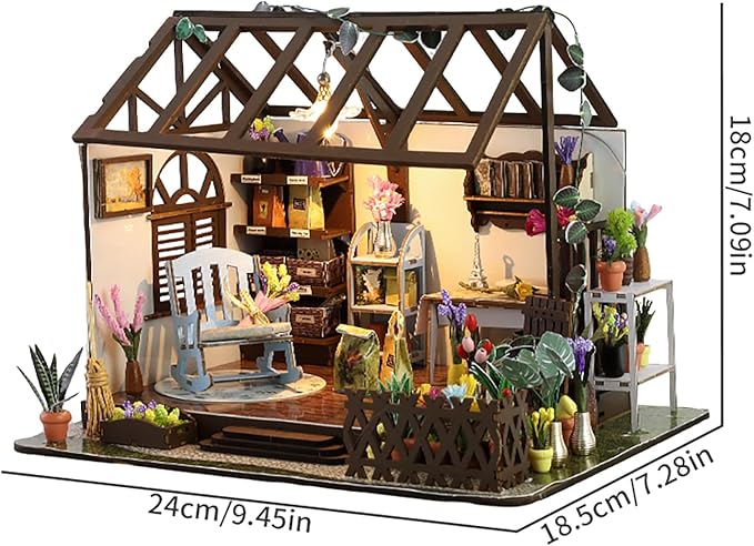 This DIY Miniature Building Set Helps You Create Your own Cozy Greenhouse with All The Furniture Included. It's Suitable for Adults and Teenagers and Makes a Great Gift for Halloween and Christmas.