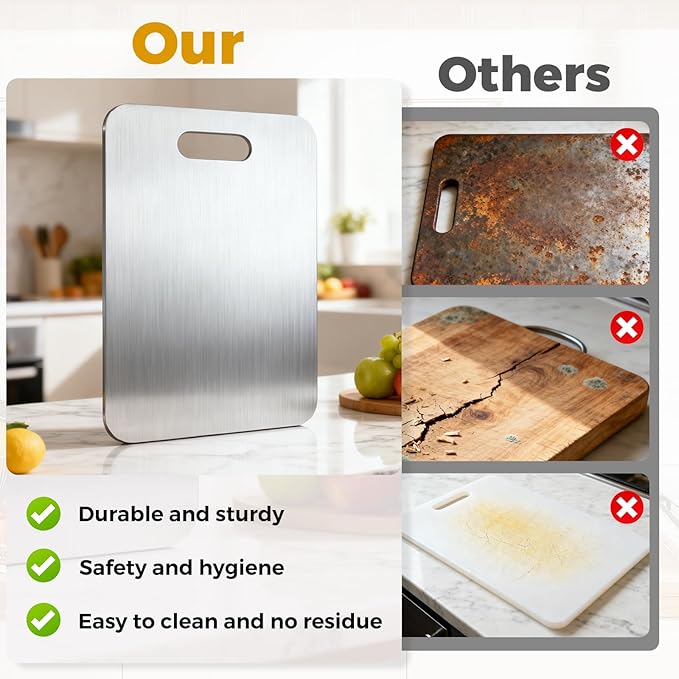 Tavano Titanium Cutting Board,Titanium Cutting Boards for Kitchen,Double-side Available Cutting Board for Vegetables,Meat,Fruits,Easy to Store and Clean(M+L)