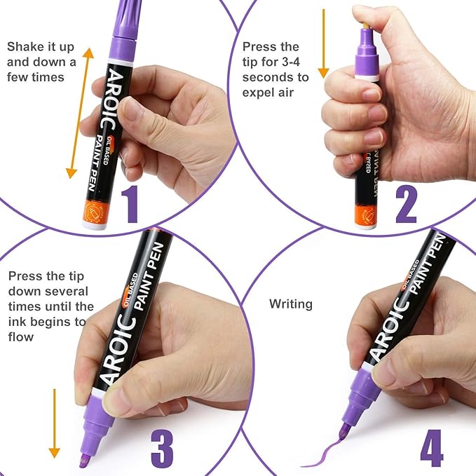 AROIC Paint Markers, 28 Colors Oil-Based Waterproof Paint Marker Pen Set.Quick Dry and Permanent Painting Markers Set for Rock, Wood, Metal, Plastic, Glass, Canvas, Ceramic & More! Safe and odorless.