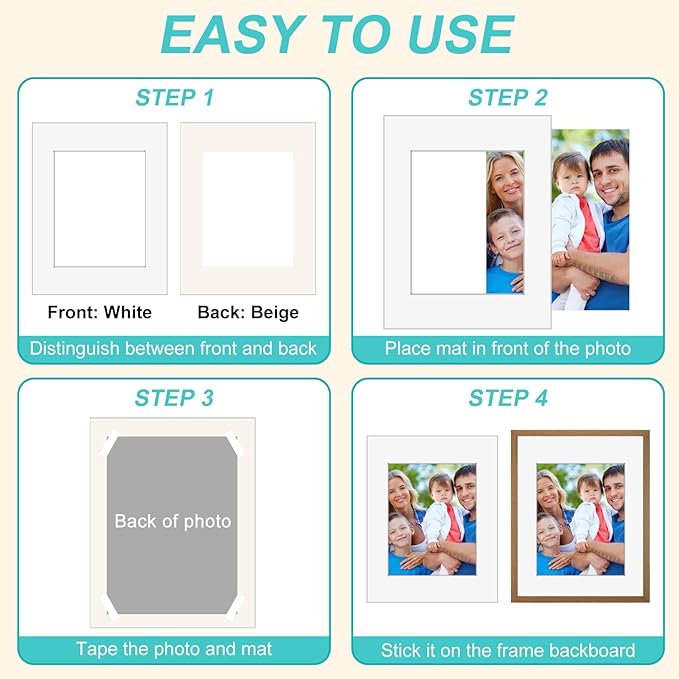 Phinus 8 Pack Picture Mats for Frames, Acid Free 11x14 Matted to 8x10, Picture Frame Mats for Pictures, Watercolor, Artwork and Prints (White)