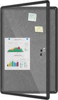36"x24" Enclosed Bulletin Board, Lockable Weather-Resistant Aluminum Cork Noticeboard for School & Office, Black Frame w/Grey Flet