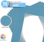 Mat Board Center, Pack of 10, 8x10 for 5x7 Dynamic Blue Color Mats - Bevel Cut, Acid Free, 4-ply Thickness, White Core - for Pictures, Photos, Framing