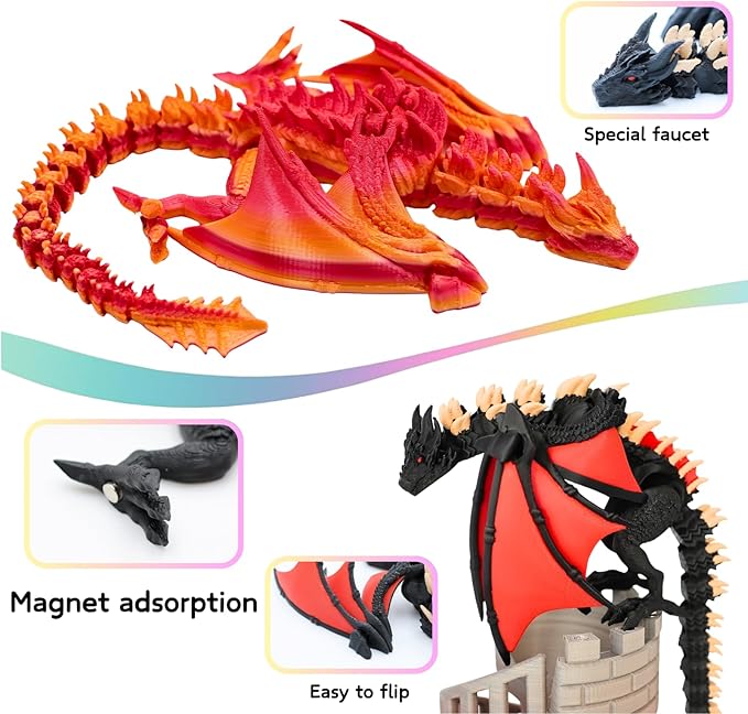 Wyvern Castle Dice Tower (with 5 polyhedral dice and a Dragon) for Table Games, D&D & RPG Games,Perfect Table Decoration and Party Surprise Gifts (Red Black)