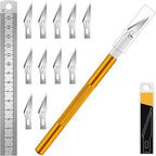 DIYSELF 1 Pcs Craft Knife Hobby Knife with 11 Pcs Stainless Steel Blades Kit, 1pcs Steel 15MM Ruler for Art, Scrapbooking, Stencil(Gold)