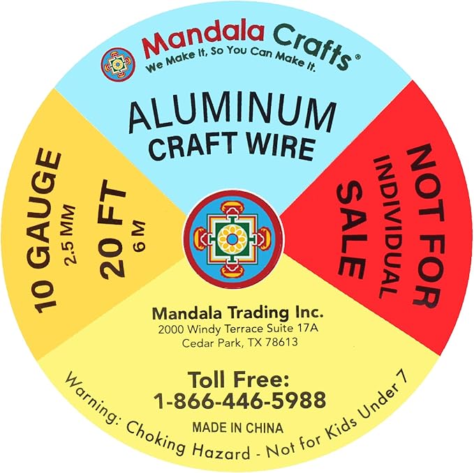 Mandala Crafts 10 Gauge Anodized Aluminum Craft Wire for Jewelry Making - 120 FT Colored Flexible Silver Copper Purple Pink Brown Ice Blue Wire - Bendable for Bonsai Armature Crafting Sculpting