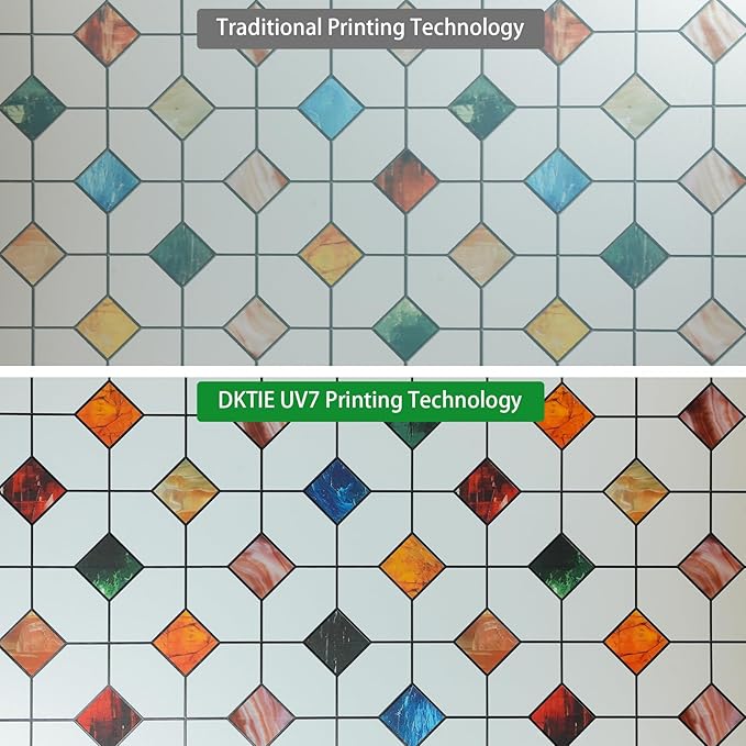 DKTIE Stained Glass Window Film Geometric Patterns, Fine Frosted Window Clings for Glass Windows, Waterproof for Bathroom Window Privacy Film Day and Night (S533, 17.7in X 78.7in)