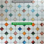 DKTIE Stained Glass Window Film Geometric Patterns, Fine Frosted Window Clings for Glass Windows, Waterproof for Bathroom Window Privacy Film Day and Night (S533, 17.7in X 118.1in)