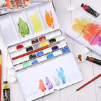 LOONENG Empty Watercolor Palette, Empty Watercolor Tin with Fold Out Palette, Large Colorful Watercolor Tray Palette with 28 Empty Full Pans for Plein Air Painting and Sketching