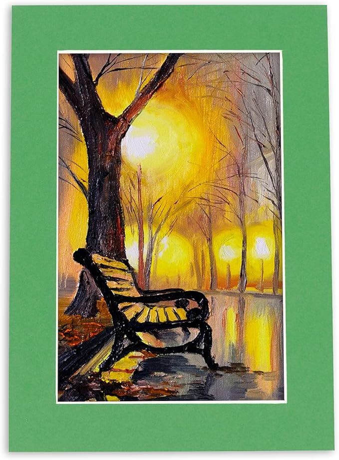 Pack of 25 Acid Free 8.5x11 Mats Bevel Cut for 7x9 Photos - Bright Green Precut Matboards With Backing Boards and Clear Photo Mat Bags For Pictures, Photos, Framing - 4-ply Thickness