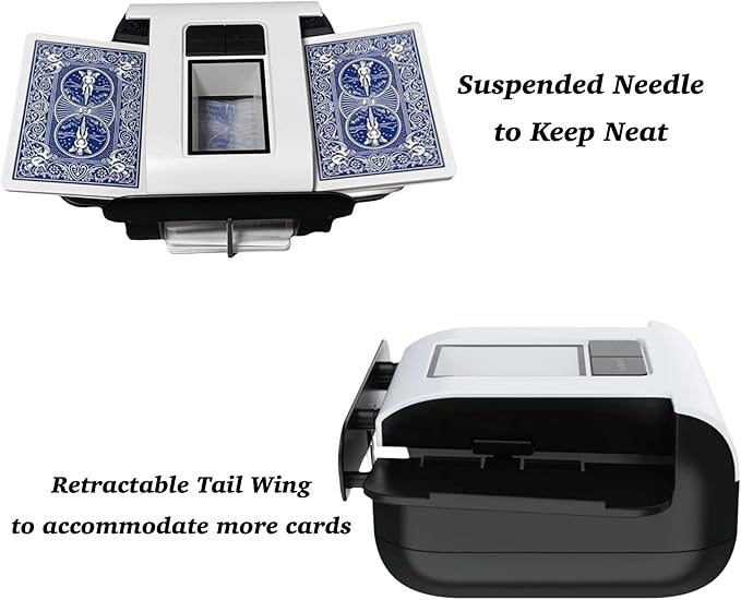 Automatic Card Shuffler, 1-2 Deck Playing Cards Shuffler, One Press Auto or Manual Shuffling Machine, Quiet for UNO Blackjack Bridge Phase 10 Skip-Bo, Rechargeable Portable for Travel, No Jams