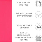 PA Paper Accents Stash Builder Cardstock 8.5" x 11" Hot Pink, 65lb Colored cardstock Paper for Card Making, Scrapbooking, Printing, Quilling and Crafts, 25 Piece Pack