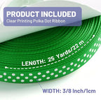 Polka Dot Grosgrain Ribbon 3/8 Inch, 25 Yards Spool Green and White Polka Dot Ribbon for Christmas Gift Wrapping DIY Crafts Hair Bows Wedding Party Decor Sewing and Home Decoration