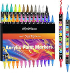 24 Colors Dual Tip Acrylic Paint Markers, Premium Acrylic Paint Pens for Halloween Decorations, Pumpkin Painting Kit, Rock Painting, Canvas, Stone, Wood, Glass, DIY Crafts & Art Supplies