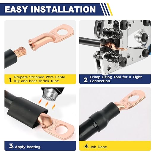 haisstronica 10pcs 2/0 AWG - 5/16"(M8) Battery Cable Lugs, Heavy Duty Copper Wire Lugs with 10pcs 3:1 Adhesive Heat Shrink Tubing, 00 Gauge Wire Lugs, Battery Terminal Connector, Battery Cable Ends
