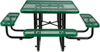 Global Industrial 46" Square Picnic Table, Expanded Metal, Green Thermoplastic Coating, Attached Benches, 1-1/2” Umbrella Pole Hole, Outdoor-Rated, 1000 lb Capacity