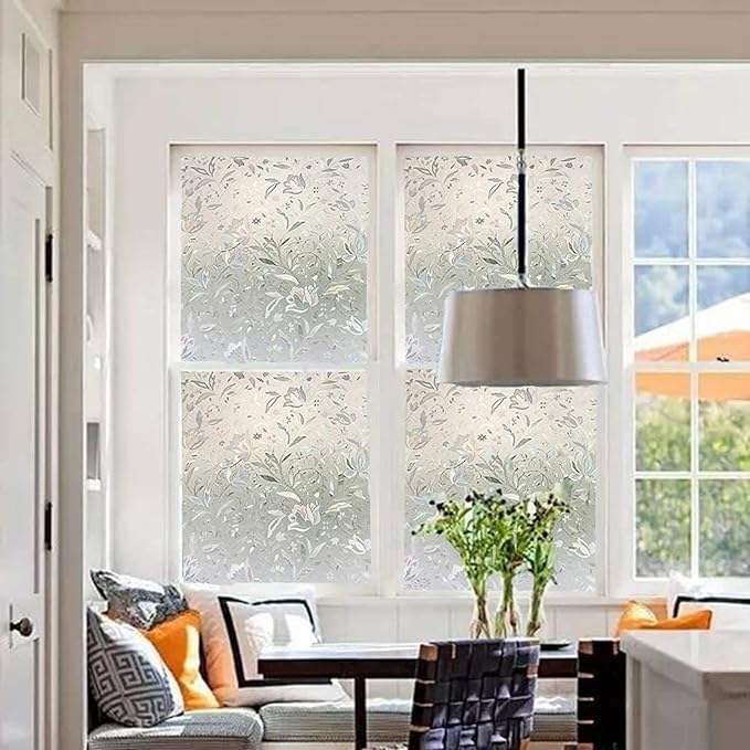 LEMON CLOUD Window Film, Decorative Window Privacy Film, 3D Stained Glass Window Sticker,Anti-UV Sun Blocker Heat Control for Home(Rainbow Tulip Design,45.2 x 78.7 inches)