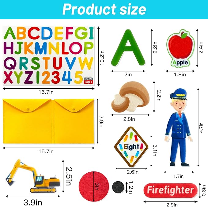 PENGFULL 5 Felt Learning Pieces Set,Alphabet Letters Fruits and Vegetables Numbers Community Helpers Transportation Learning Pieces,for Felt Flannel Board, for Toddlers Kindergarten Preschool
