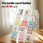 5 Tier Acrylic Card Display Stand(Tall Height), Clear Display Shelf Desktop for Trading Cards, Sports Cards, Greeting Card, Stickers & Brochures, Easy Clip-On Design
