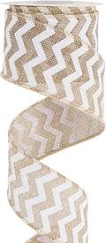 MEEDEE Burlap Ribbon with White Chevron Pattern - 2.5 Inch Wired Ribbon for Cakes, Wreaths, Rustic Decor, Baby Showers, Beach Parties, Farmhouse Gifts - 10 Yards