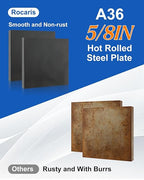 Rocaris Hot Rolled Steel Plate 5/8" x 4" x 4", Pack of 2, Weldable Steel Sheet Metal for Auto Body Repair, DIY Projects, Industrial Support