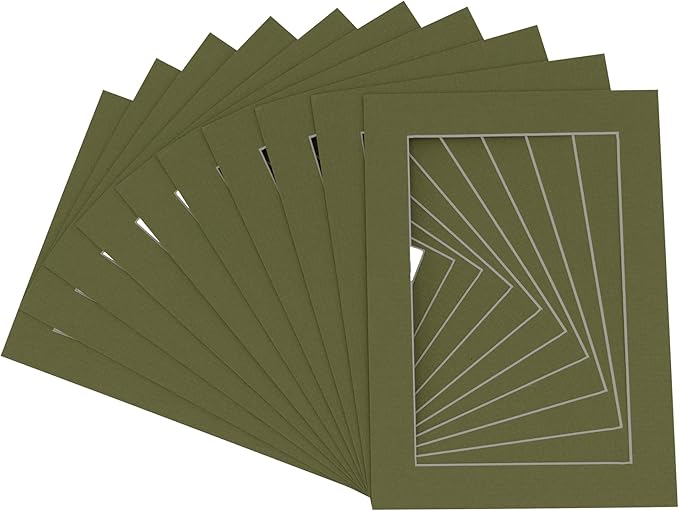 11x14 Mat for 8.5x11 Photo - Precut Dill Green Picture Matboard for Frames 11 x 14 Inches - Bevel Cut to Display Art 8.5 x 11 Inches - Acid Free Pack of 10 MATS with Backing Boards & Clear Bags