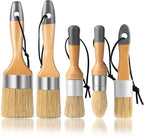 Chalk Paint Brush, Wax Paint Brush Set of 5, Wax Brushes and Chalk Paint for Furniture DIY Art Crafts, Natural Bristle Round Oval Brush for All Painting and Waxing