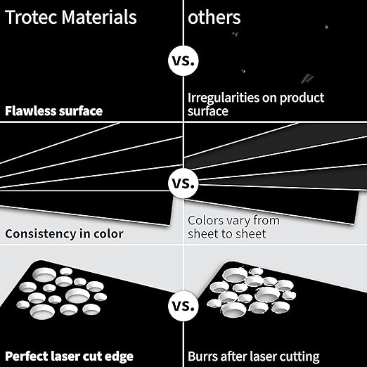 Trotec TroLase | 12"x12"x1/16", 8 Pcs | Black/White | 2 Ply | Modified Acrylic | Laser Engraving Double Color Plastic Sheet | Engraving Blanks for Laser, Saw, Guillotine | Made in USA