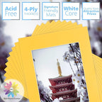 Mat Board Center, Pack of 10, 11x14 for 8x10 Deep Yellow Color Mats - Bevel Cut, Acid Free, 4-ply Thickness, White Core - for Pictures, Photos, Framing