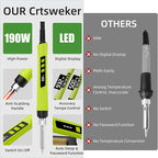 Soldering Iron Kit, 190W Soldering Gun, 110V LED Solder Kit for Electronics, Adjustable Temperature 356-932℉, Includes Solder Wire, Sucker, Tips, Stand, Tweezers, Paste and Solid Wood Box, Green