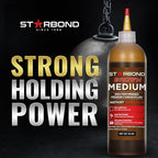 Premium Grade Cyanoacrylate (CA) Super Glue by STARBOND - 16 OZ Complete Refill KIT (453-gram) - Light Brown Medium Crack Filler 150 CPS Viscosity Adhesive for Woodworking, Woodturning, Carpentry