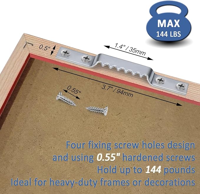 Sawtooth Picture Hangers Heavy Duty - Supports 144 lbs, 15 Pack Large Sawtooth Hangers with Screws, for Hanging Heavy Photos Frame Paintings Decorations