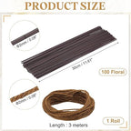uxcell 100Pcs 2 Gauge Floral Wire, 11.81" Length Flower Stem Wires with 0.08" x 32.8ft Twine for Wreath Making, Flower Arrangement, Brown