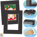 Mat Board Center, 8X10 Black Mats for 5X7 Pictures - Acid Free, 4-Ply Thickness, White Core, Bevel Cut - for Artworks, Photos, Framing - Pack of 12
