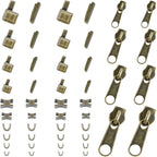 48-Piece Metal Zipper Repair Accessories Set - DIY Sewing Kit with Slider, Retainer, Box Insert, Pin, Top & Bottom Stoppers (Bronze)
