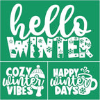 Cozy Christmas Stencil Reusable Self Adhesive Silk Screen Stencil Chalk Paste Stencil Crafts on Wood, Fabric, Winter Silk Screen Transfer for Coffee Bar/Office/Home, Indoor Outdoor Christmas Decor