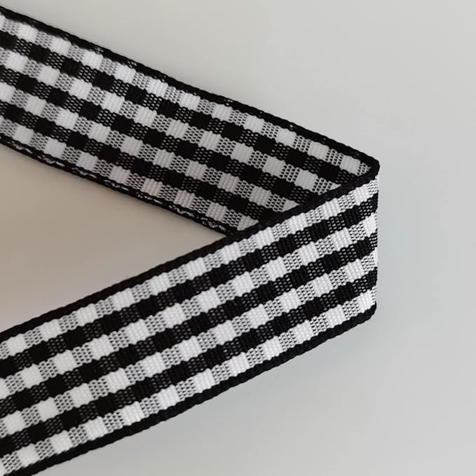 Black and White Wovon Edge Gingham Ribbon 25 Yard Each Roll 100% Polyester (5/8", Black)